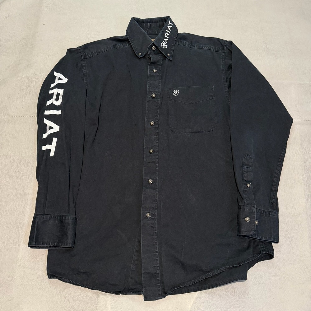 Ariat Men Black Long Sleeve Button Down Western Rodeo Rockabilly Cowboy-S-7300